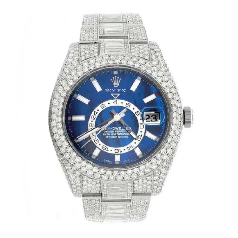 Diamond Rolex Sky-Dweller - Stainless Steel - Blue Dial - Baguette Diamonds