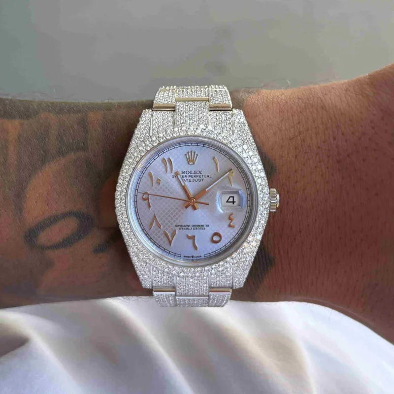 Diamond Rolex Datejust Oyster 41mm - Stainless Steel - Custom Arabic Dial - Image 3