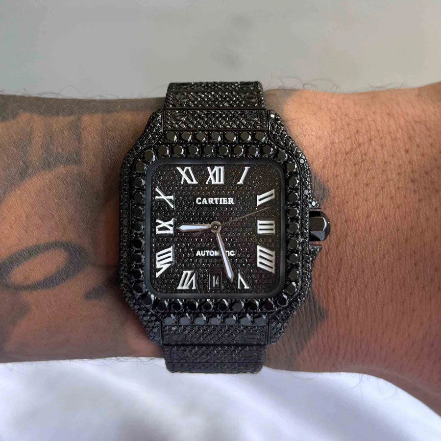 Diamond Cartier Santos 40mm - Black Diamonds - Roman Dial - Image 3