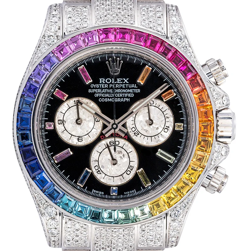 Custom Diamond Set Rainbow Rolex Daytona 18ct White Gold 116509
