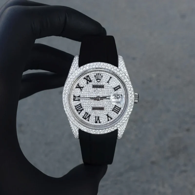 Diamond Rolex Datejust 41mm - Rubber Strap - Roman Dial