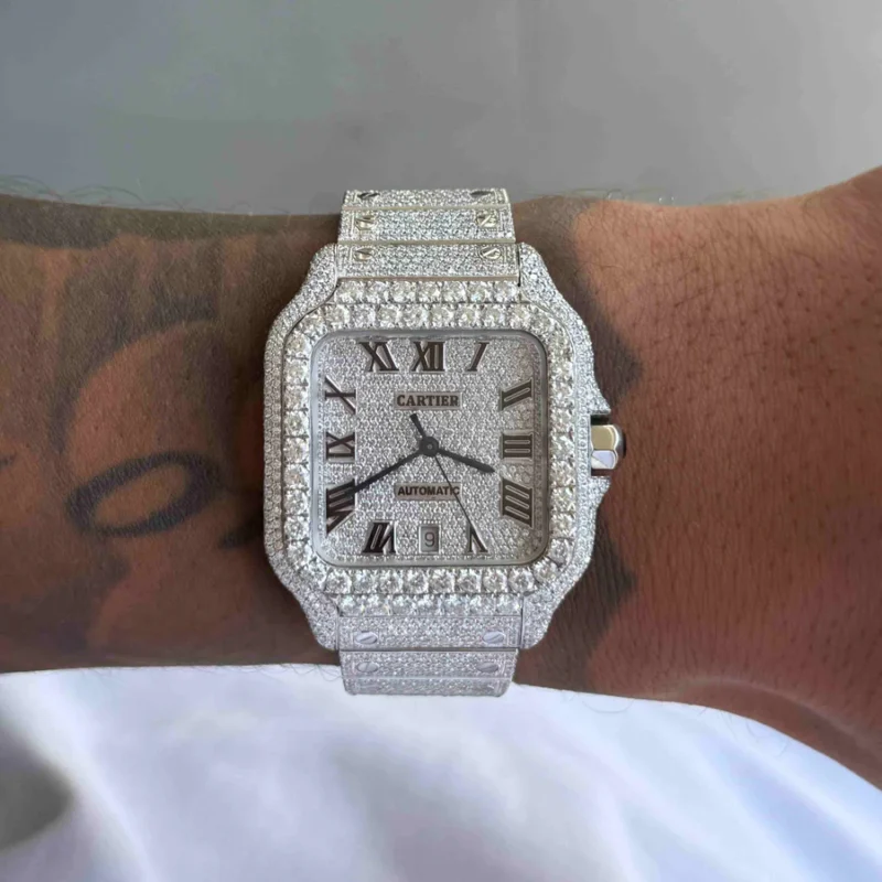 Diamond Cartier Santos 40mm - Stainless Steel - Roman Dial - Big Diamond Bezel - Image 4