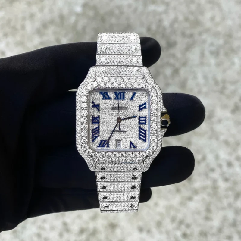 Diamond Cartier Santos 40mm - Stainless Steel - Roman Dial - Big Diamond Bezel - Image 3