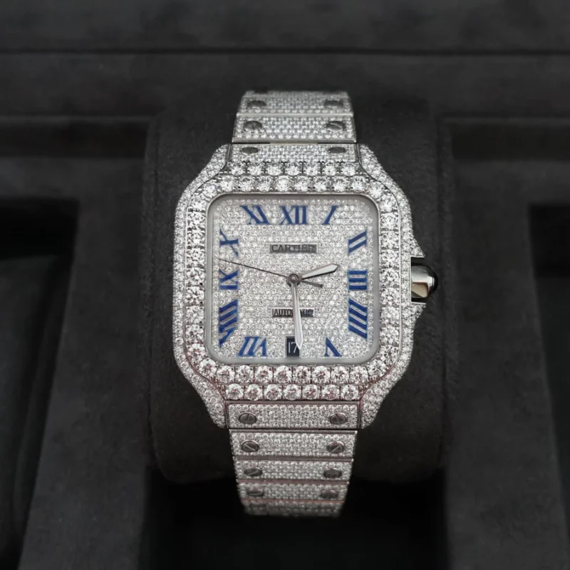 Diamond Cartier Santos 40mm - Stainless Steel - Roman Dial - Big Diamond Bezel - Image 2