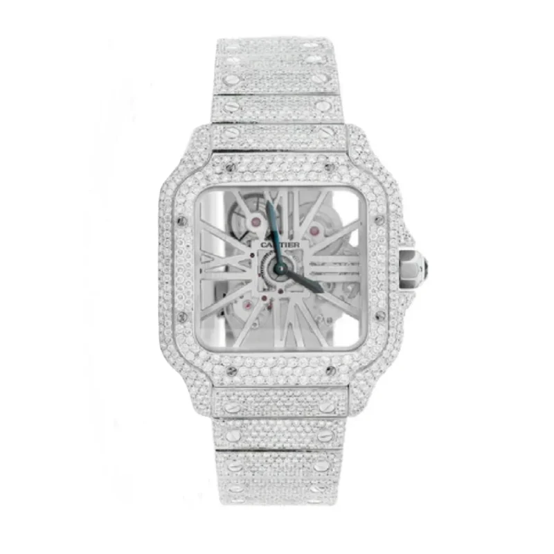 Diamond Cartier Santos Skeleton 40mm - Stainless Steel