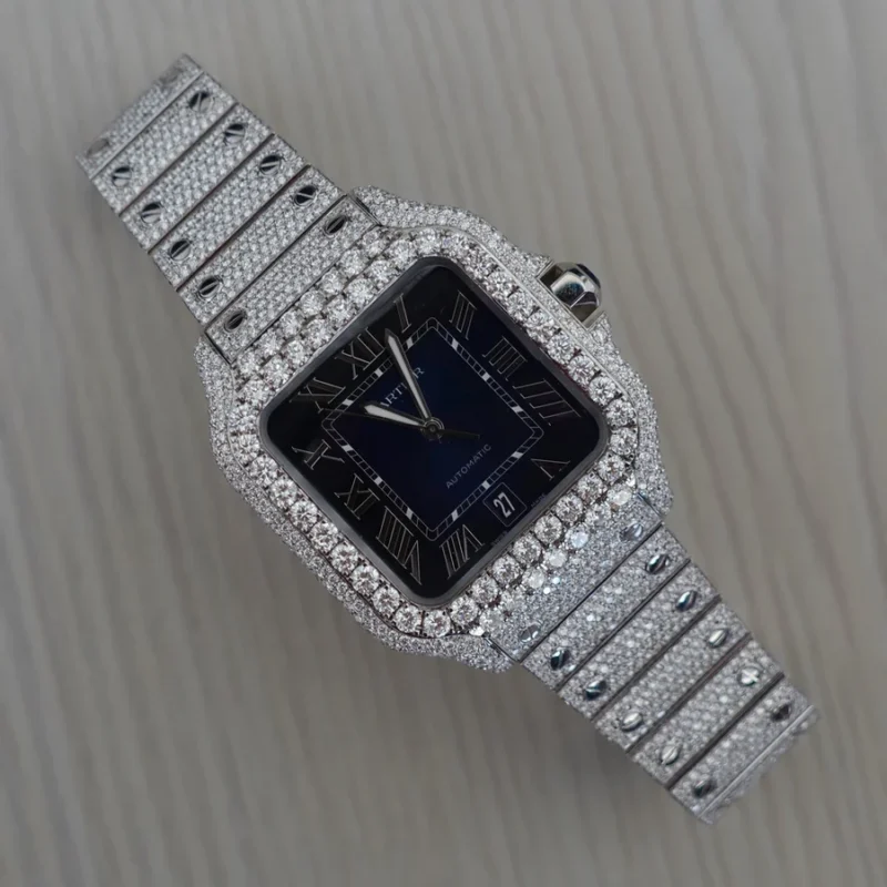 Diamond Cartier Santos 40mm - Stainless Steel - Blue Dial - Image 2