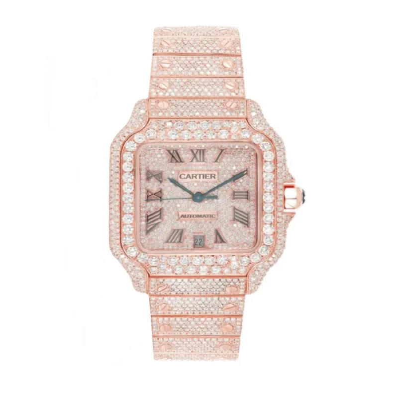 Diamond Cartier Santos 40mm - 18k Rose Gold - Roman Dial